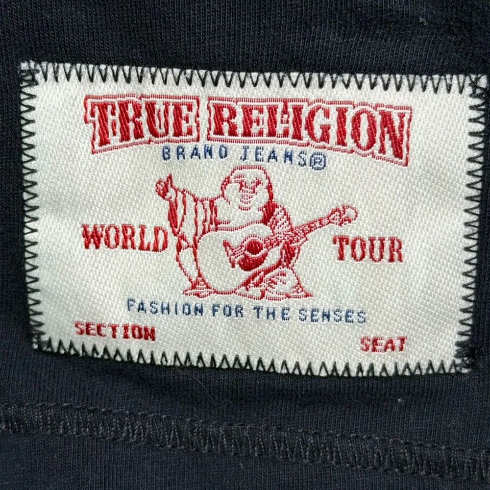True Religion Men’s Long Sleeve Henley Shirt Black Horseshoe Logo Y2K L